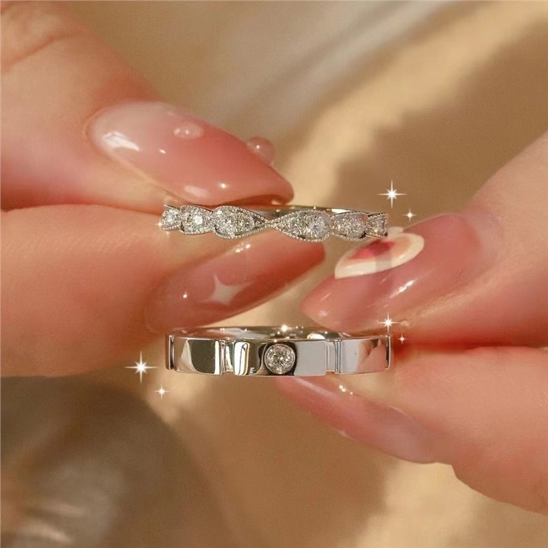 Wedding Live Ring Luxury Wedding Simulation Diamond Ring for Men and Women A Pair of Opening Adjustable Proposal Ring Props