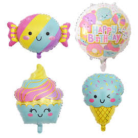 跨境新品甜品冰淇淋铝膜气球冰淇淋甜甜圈雪糕生日派对装饰气球