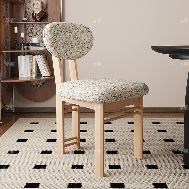 Silla de comedor de madera maciza entera, restaurante doméstico, silla trasera de tela de algodón y lino, restaurante de hotel, mesa y silla de comedor de cuero de microfibra, taburete