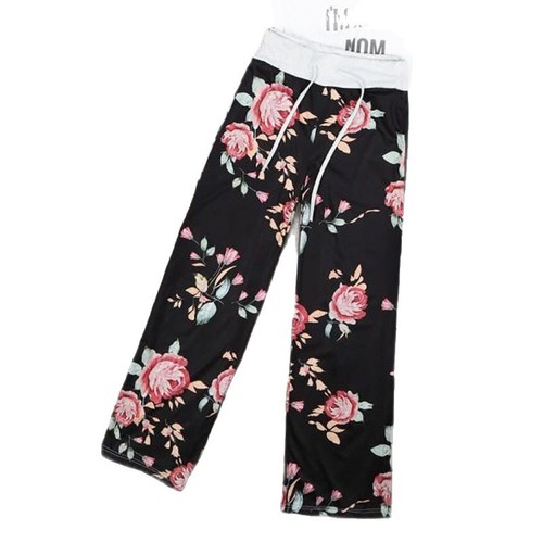 ebayWISH Casual Long Pants Western Fashion Loose Belted Women's Pants Printed Pants High Waisted