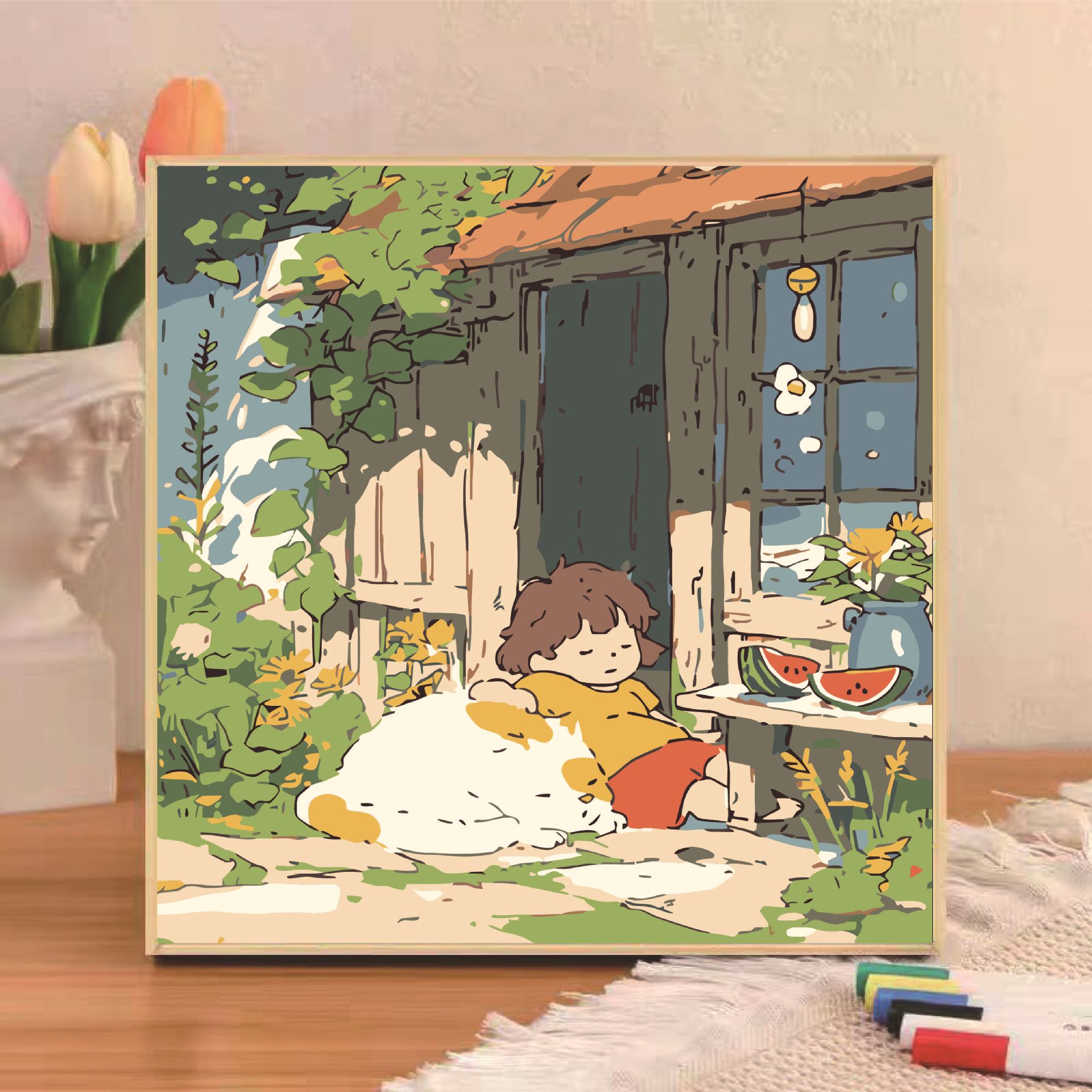 Pintura al óleo digital diy niños pequeños dibujos animados de tamaño pequeño dibujo a mano simple relleno de pintura acrílica