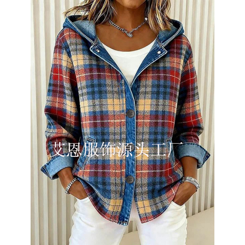 European and American style buttoned knitted hooded cardigan sweatshirt jacket, new autumn and winter cross-border printed casual fashion women's clothing European and American style buttoned knitted hooded cardigan sweatshirt jacket, new autumn and winter cross-border printed casual fashion women's clothing