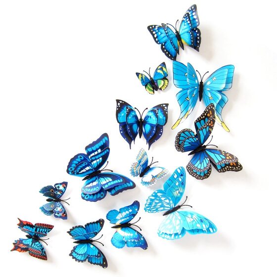 3D Three-dimensional Imitation Three-dimensional Butterfly Decorative Stickers Wall Stickers with Glue Wedding Decoration Refrigerator Stickers Magnetic Stickers