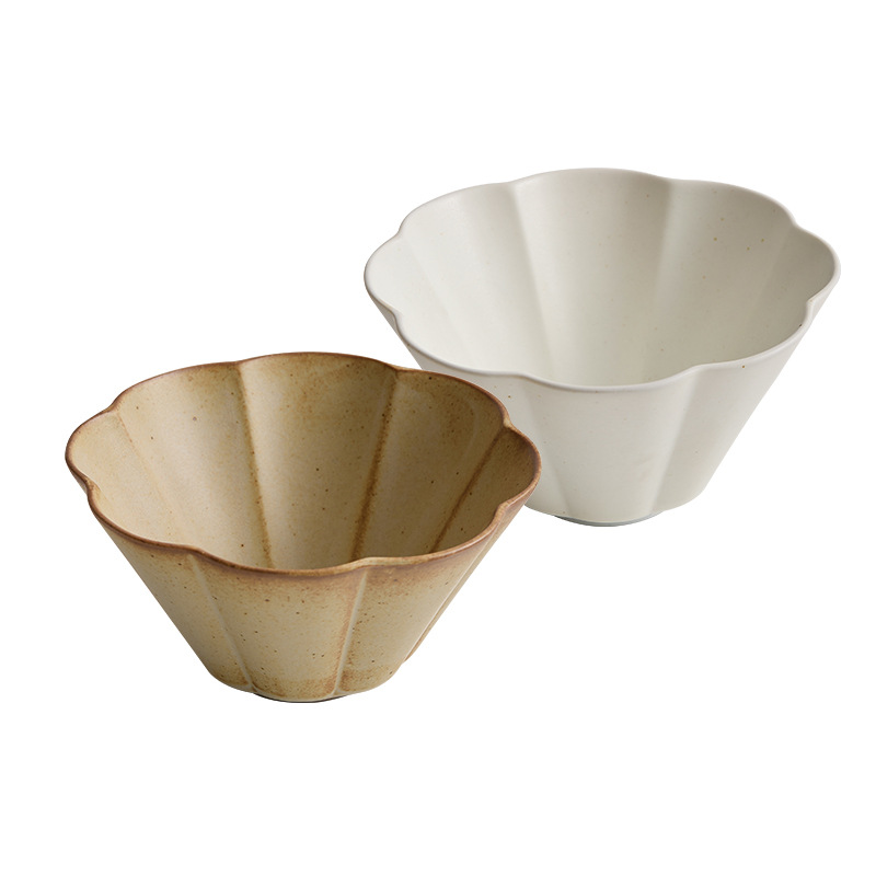 Tazo de arroz de cerámica japonesa retrógrada, tazón de fideos de sopa, sabor de alta calidad, ensalada de frutas caseras, tazón de avena exquisito