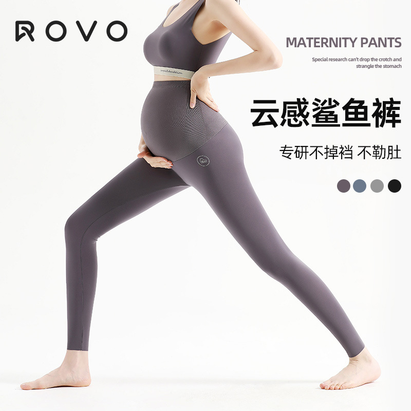 Rovo New Shark Pants Maternity Yoga Pants Fitness Wear Sports Leggings Postpartum Plus Size Quick-Drying before and after Pregnancy