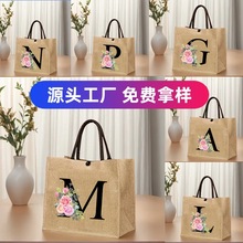 跨境2025简约大容量字母帆布挎包印花手提袋托特包女通勤字母印花
