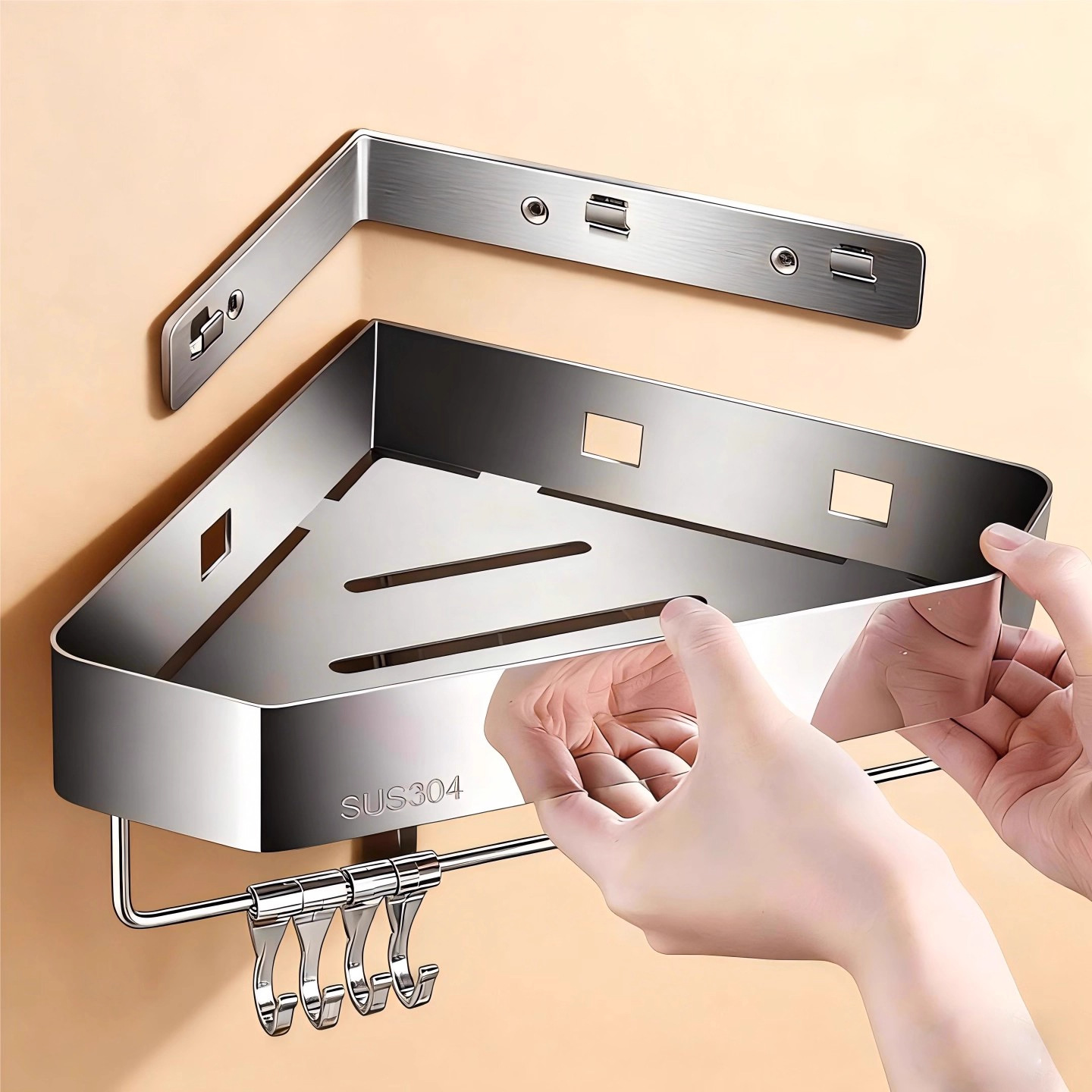 304 Stainless Steel Bathroom Corner Rack Without Punching Shower Room Storage Rack Bathroom Wall-Mounted Wash Storage Tripod