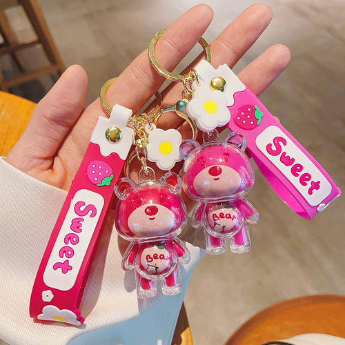 Internet celebrity cartoon doll acrylic strawberry bear key chain cute panda key chain exquisite school bag pendant wholesale