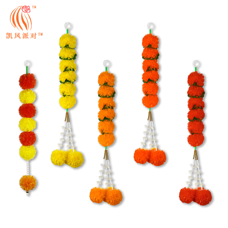 Kay Fung Party New Marigold Flower Strip Diwali Decoration Day of the Dead Hanging Ornaments for Indian Wedding Festival