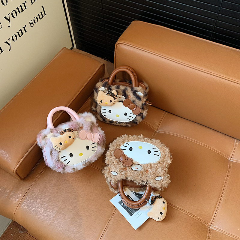 Cute Kt Cat Mini Handbag New Plush Children's Bag Cute Leopard Print Crossbody Bag for Girls