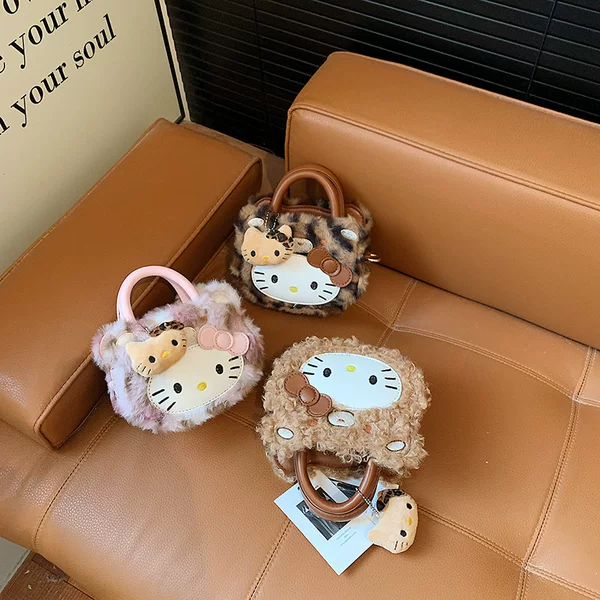 Cute Kt Cat Mini Handbag New Plush Children's Bag Cute Leopard Print Crossbody Bag for Girls