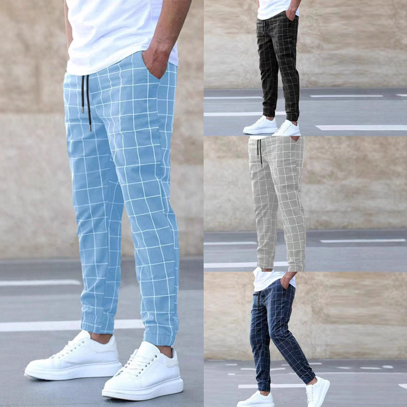 Men's New Casual Mid-Waist Printed Plaid Pants, Cross-Border European and American Style Straight-Leg Casual Pants, Versatile and Trendy Men's New Casual Mid-Waist Printed Plaid Pants, Cross-Border European and American Style Straight-Leg Casual Pants, Versatile and Trendy