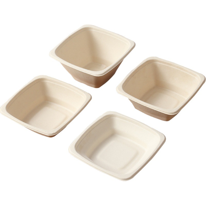 Caja de almuerzo de pulpa caja de embalaje desechable comida ligera ensalada de comida para llevar sopa de fideos tazón cuadrado vajilla degradable 750 ~ 1200ml