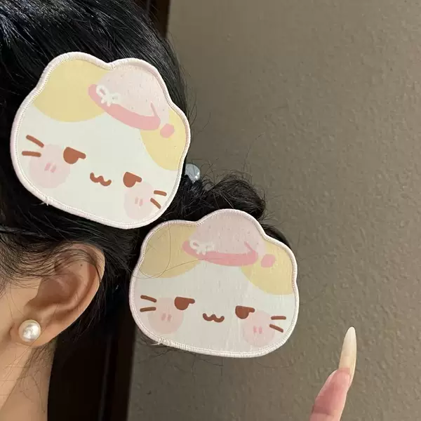 Vintage-Style Bad-Smile Cat Anime Bangs Stickers Cute Girl Marshmallow Cat Hair Clips Magic Traceless Hair Accessories
