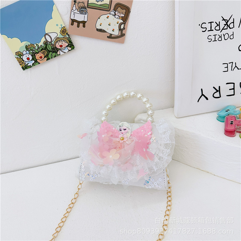 Bolsos infantiles, bolsos de moda princesa de perlas, bolsos de cambio de chicas lindas, bolsos de hombro de encaje