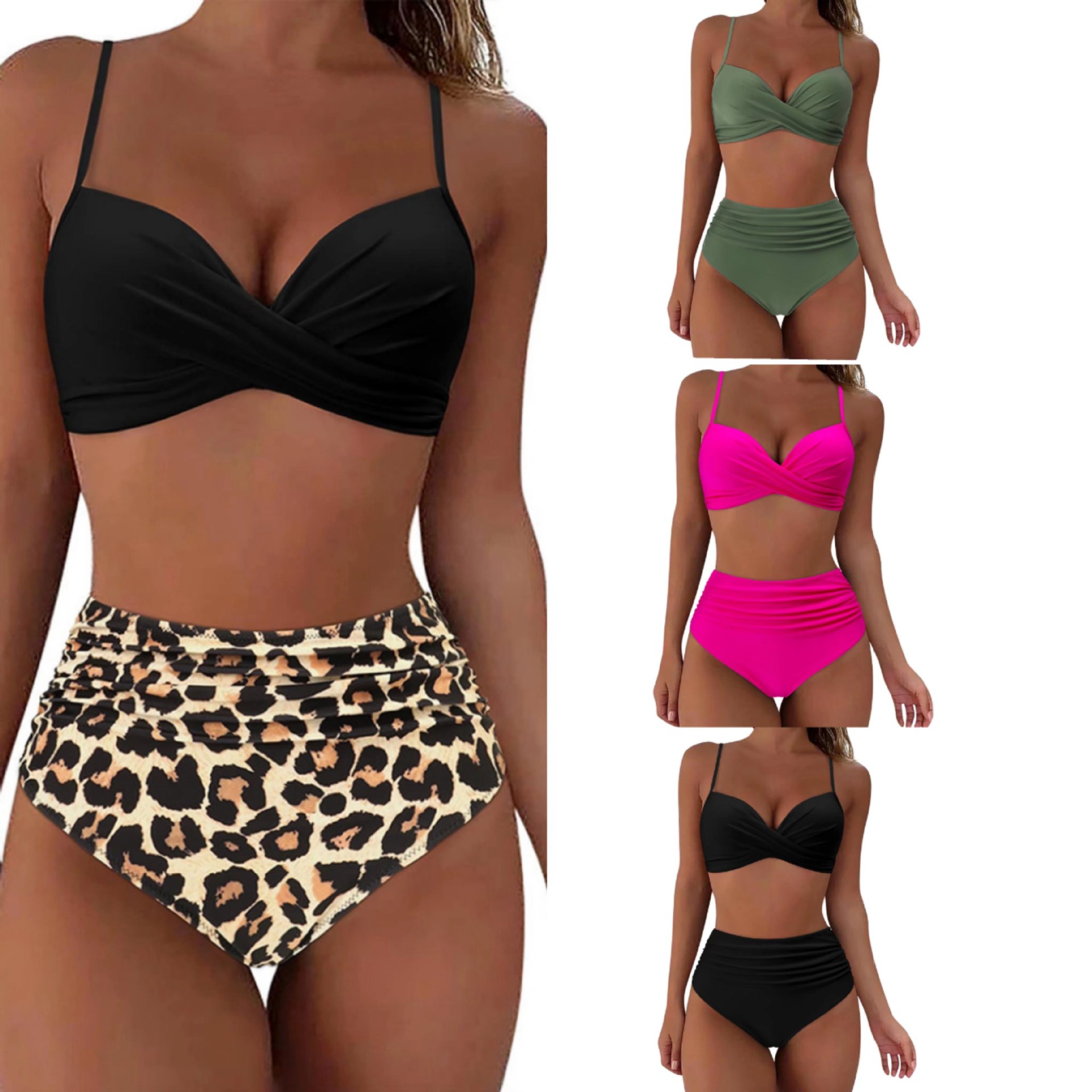 115g Weight Briefs Panties Style Chemical fiber blending, Polyester Fabric Type 2 Pieces Set Quantity Casual, Swimming Pool, Party Occasion Flower, Leopard Pattern Women's Gender Women's Flower Leopard 2 Pieces Set Bikinis Swimwear 13