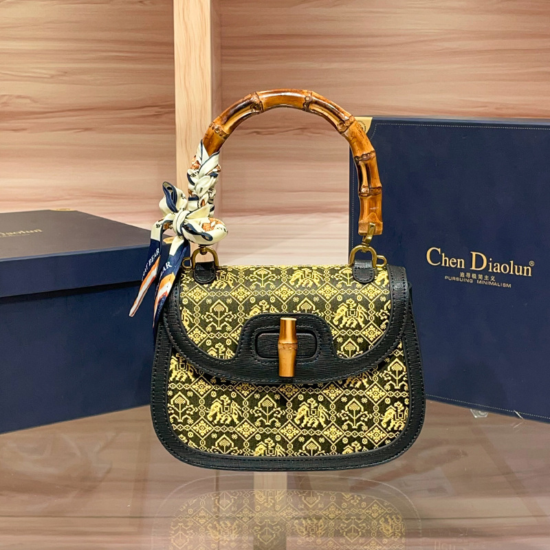 CHEN DIAOLUN Direct Supply Cross-Border New Style Bamboo Joint Handbag, Zhuang Brocade Bag, Women's Summer Phone Bag