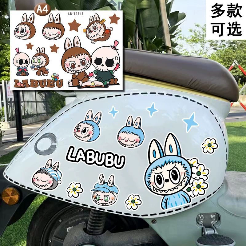 Милая наклейка Labubu Labu на электроавтомобиль, наклейка на автомобиль Bubble Mart, персонализированная наклейка на автомобиль, мотоцикл, царапина блокирующая декоративная наклейка