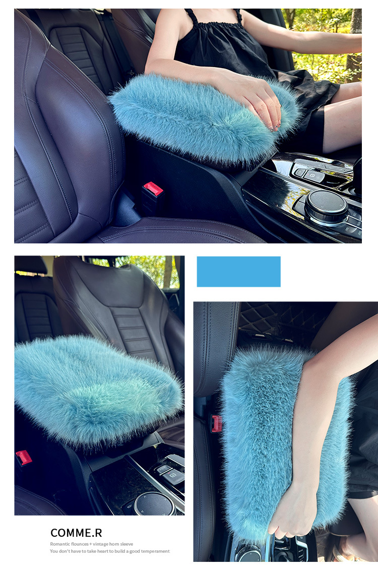 Car armrest box mat in stock for winter, fluffy plush thickened armrest box cover, car interior long plush wholesale