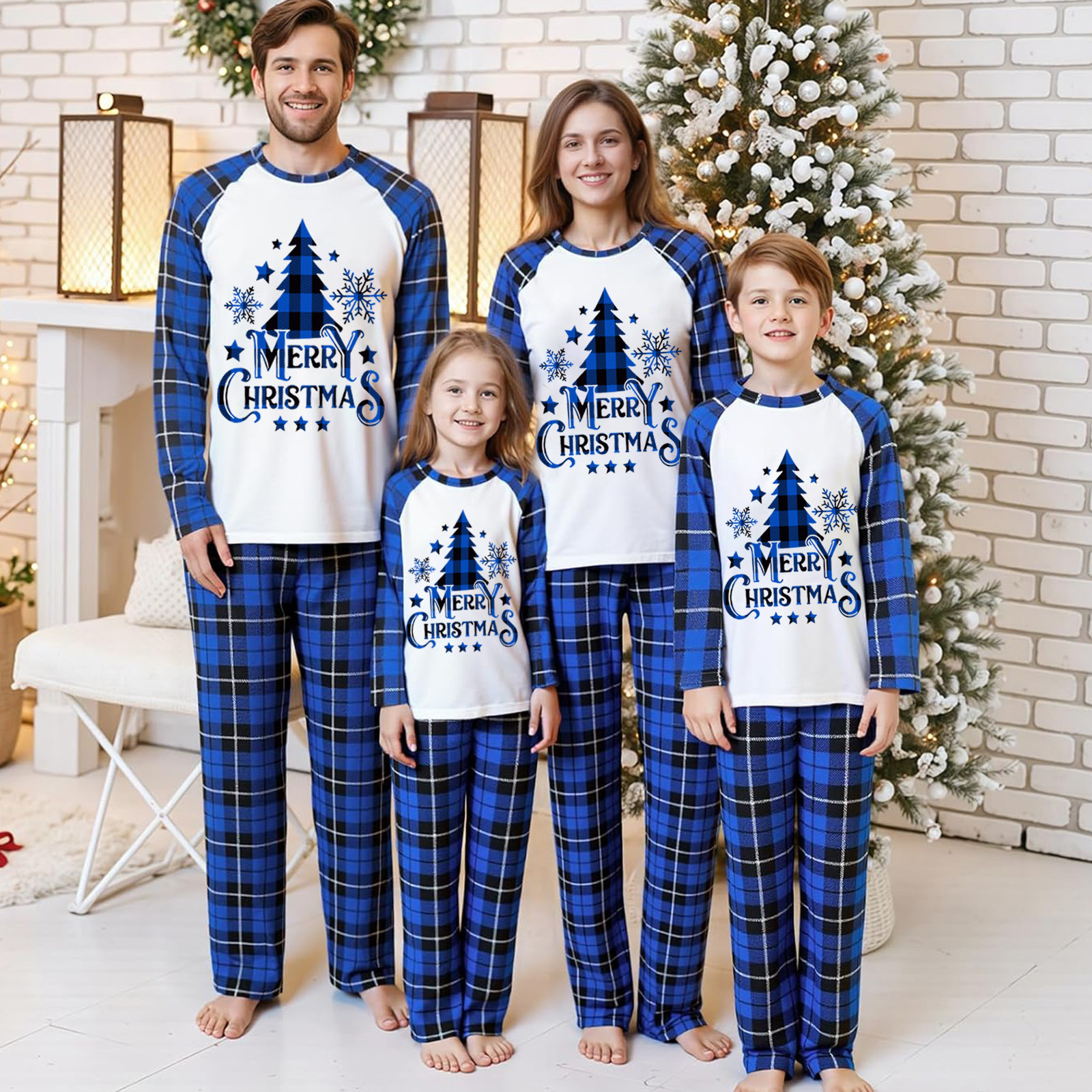Tianming Clothing European and American Parent-Child Homewear Christmas Homewear Parent-Child Set Plaid Patchwork Printed Homewear