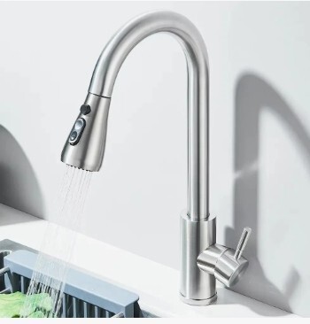 Pull-out faucet, universal swivel faucet, 304 stainless steel, foreign trade, four hot and cold water modes for kitchen sink