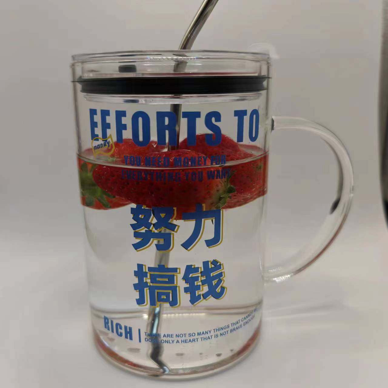 Resistente al calor ins Internet celebridad de gran capacidad de alta temperatura de vidrio borosilicato resistente elevar taza de agua con tapa y paja taza al por mayor