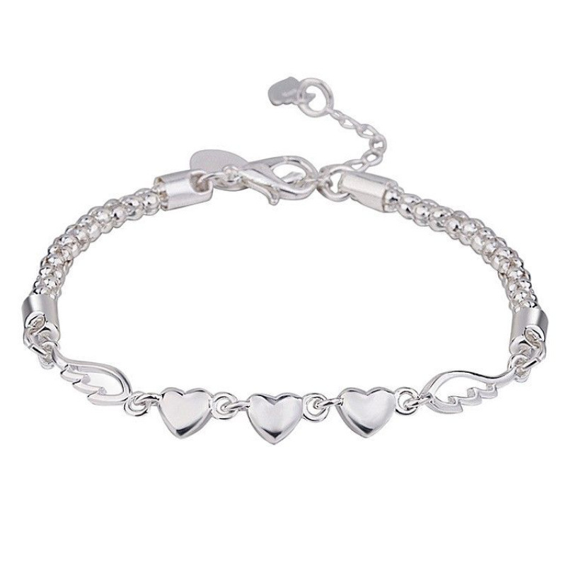 Pulseira minimalista de pena prateada para mulher joia coração_voghion.com
