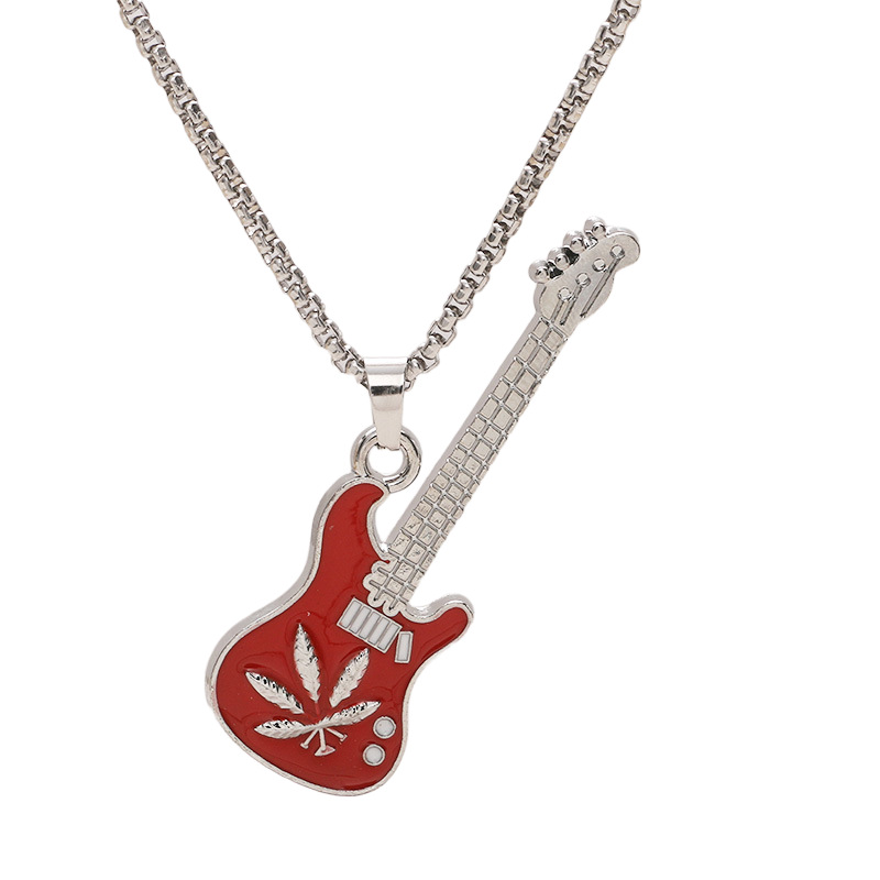 Collana con chitarra musicale hip hop, personalità di strada, ciondolo a catena in acciaio Ti, tendenza alla moda_voghion.com