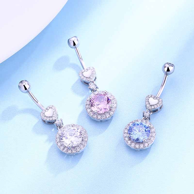 Luo Yiou S Sterling Silver European And American New Style Round Diamond-Countred Navel Ring Body_voghion.com