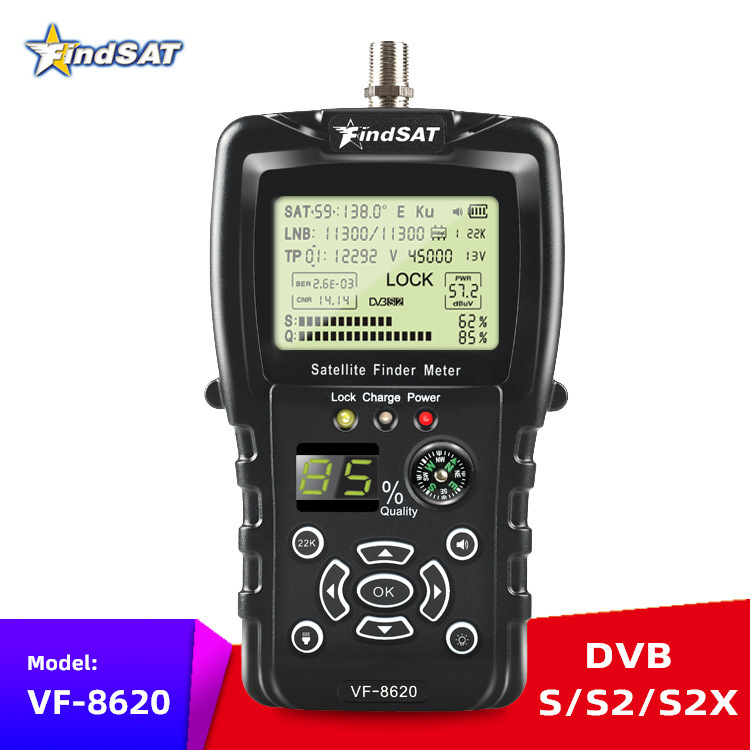 FindSAT VF-8620 High-Definition Satellite Finder DVB-/S/S2/S2X with Flashlight and Compass