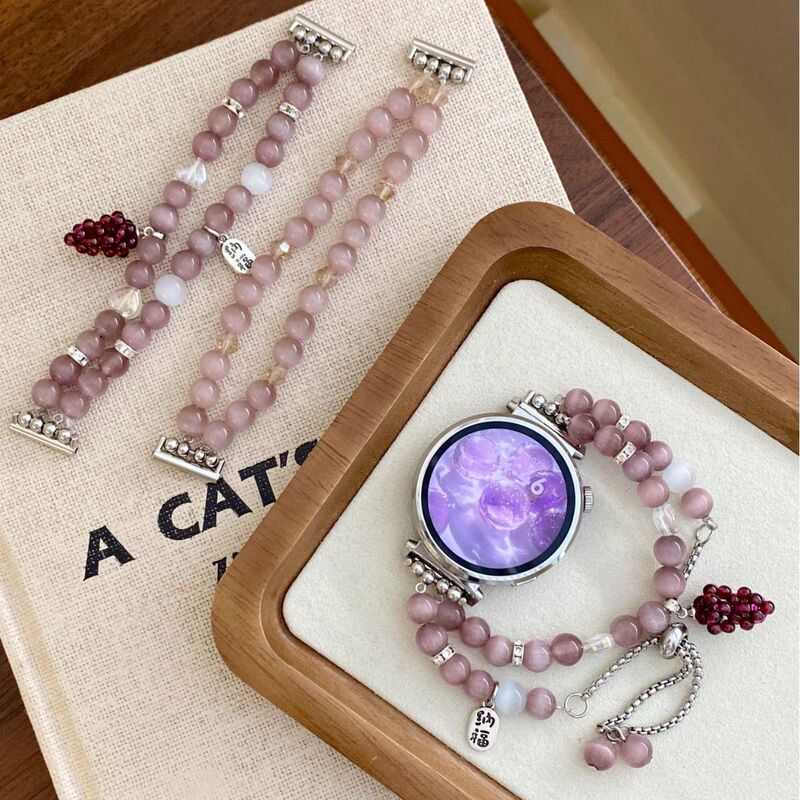 Cat's Eye Beaded Watch Strap Suitable for Huawei 8/9/Gt5/Gt4 Watch Strap Watch4/3Pro/Fit3 Strap
