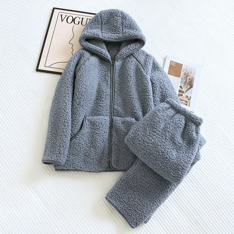 Демисезонная фланель pijama для любимого с молнией, тёплый комплект с капюшоном