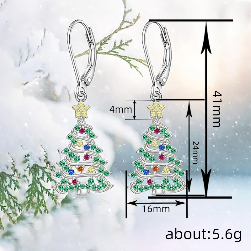 Boucles d'oreilles pour femmes Cao Shi Shining Christmas Tree Boucles d'oreilles assorties pour le festival de Noël Arbre étoile en zircon incrusté à la mode_voghion.com
