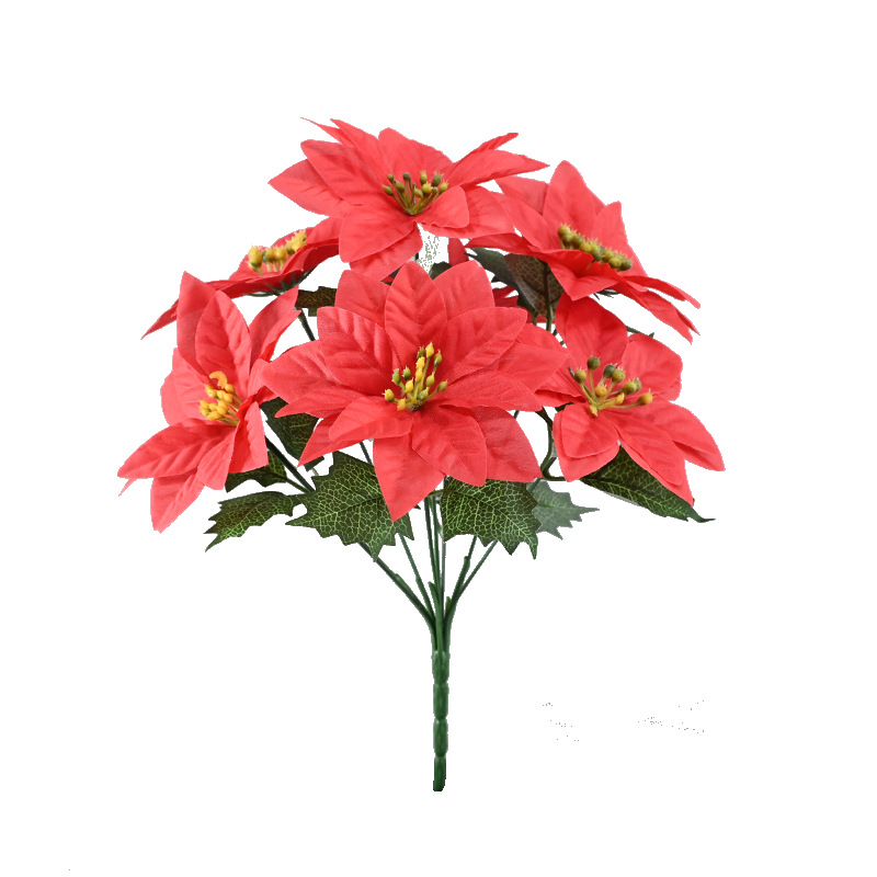 Simulación de 7 flores de Navidad tela de vello flor de Navidad decoración de Año Nuevo decoración de árbol de Navidad cabeza de flores de Navidad
