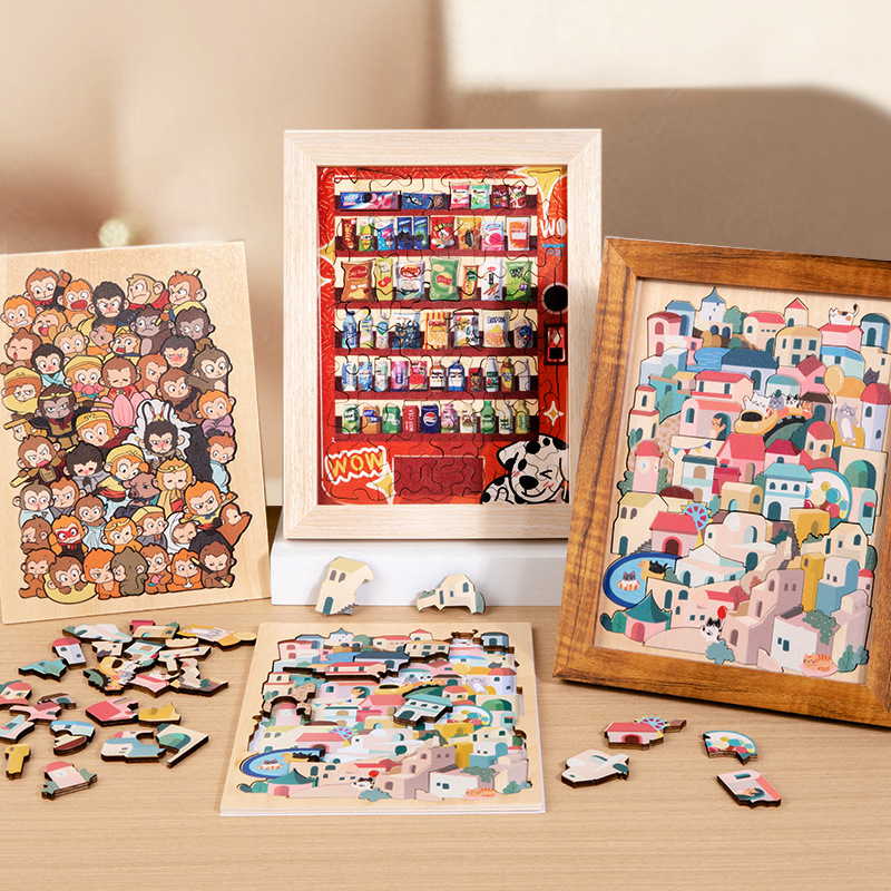 Marco de fotos de dibujos animados de madera para montar la casa/Wukong/máquina de bocadillos