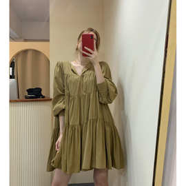 图片更新 尺寸已更新 chic新款 小众褶皱遮肚宽松连衣裙女