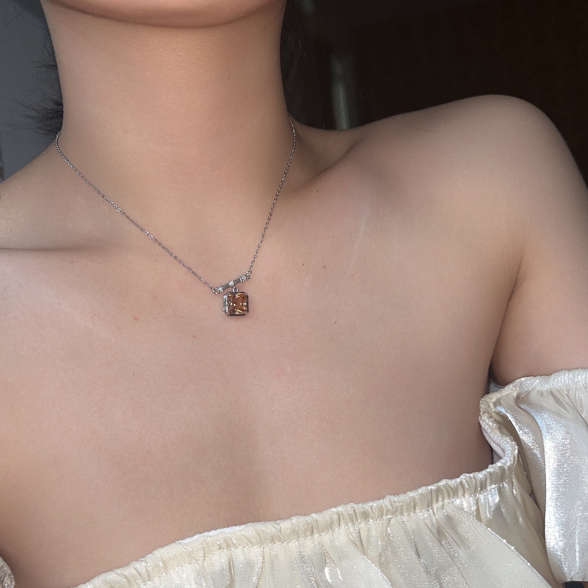 Fashion Square Titanium Steel Necklace Inlay Zircon Stainless Steel Necklaces