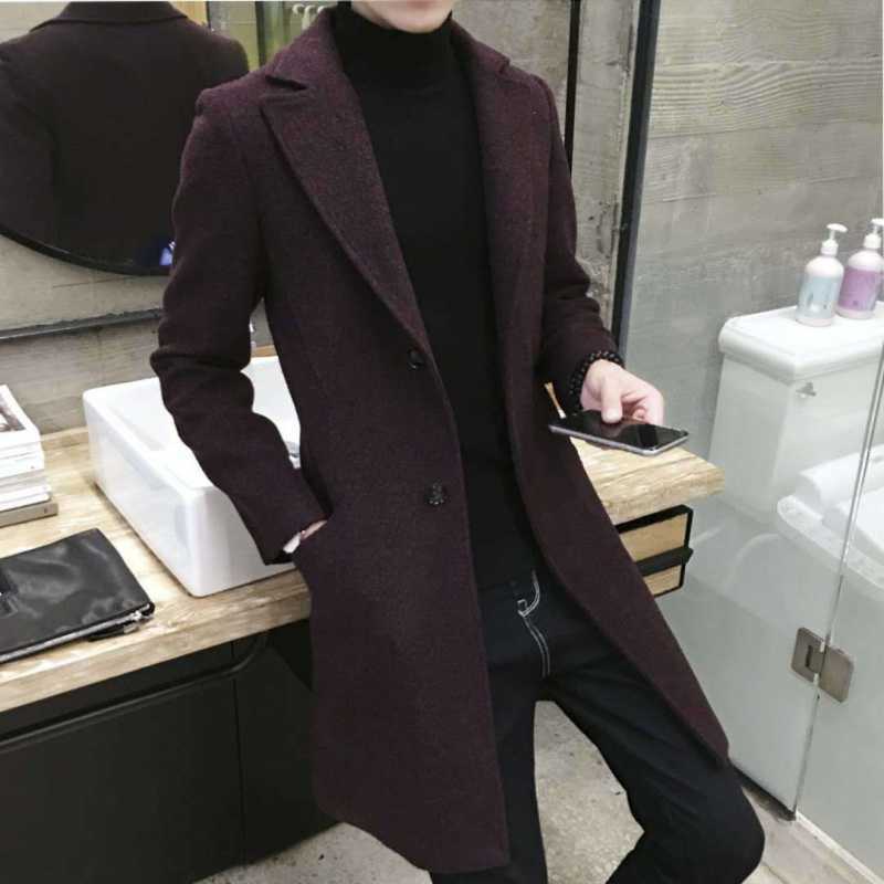 Trench coat hombres de longitud media 2022 Primavera, Otoño e Invierno nuevos hombres engrosados abrigo de lana largo juvenil