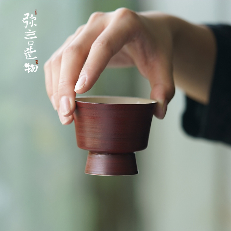 Mi Yan-Ji Feng Powder Lead Tea Cup Handmade Coarse Pottery Retro Master Cup Hawthorn Red Home Tea Tasting Cup Single Special