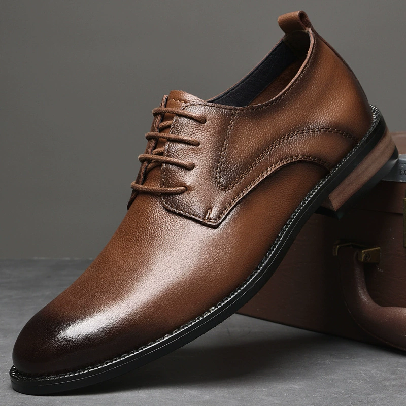 2253 Мужская и мужская обувь деловая Кожаная кожа первый слой воловьей кожи, корень дерева, повседневная обувь джентльмена, обувь больших размеров