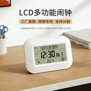 跨境热销可选择显示多国语言壁挂钟星期月份全显示数字墙贴钟闹钟