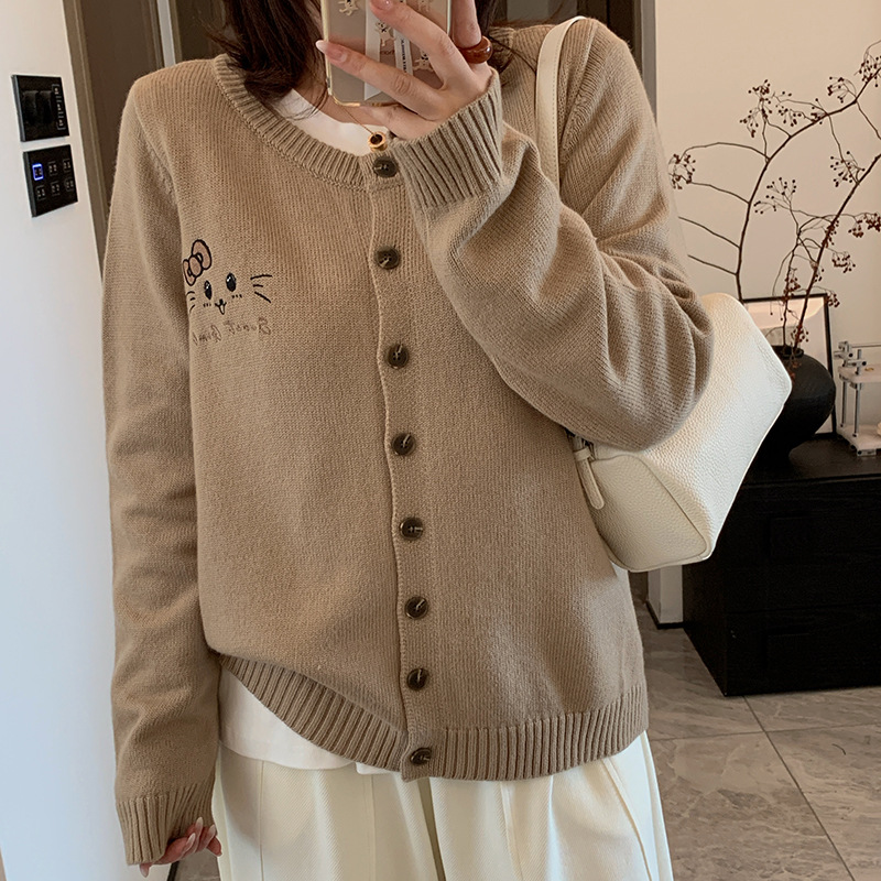 DD2026 Autumn New Plus Size Women's Casual Coat Sweater Cartoon Round Neck Knitted Cardigan F805