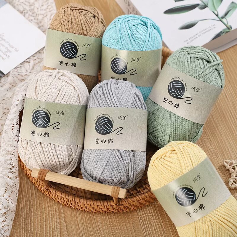 Hollow cotton knitting yarn is colorful, soft, and easy to manage, making it perfect for beginners in DIY knitting