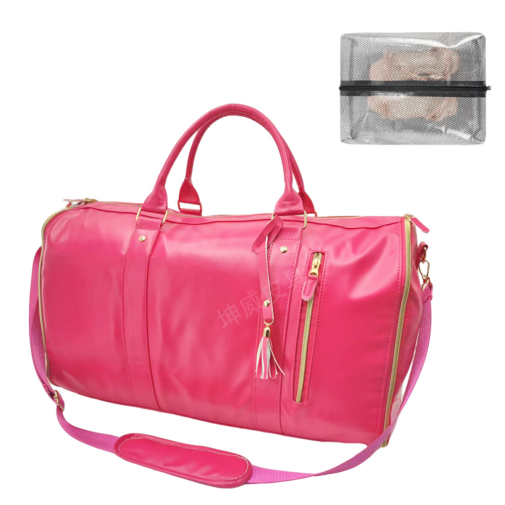 Bolsa de viaje portátil transfronteriza para uso nocturno, maleta de gran capacidad para mujer, bolsa plegable para deportes y fitness, de PU