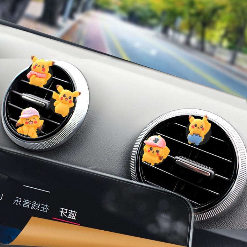 Nuevos adornos de coche de resina Pikachu, adornos de pantalla de navegación de consola central de coche de dibujos animados, adornos de movimiento de cabeza