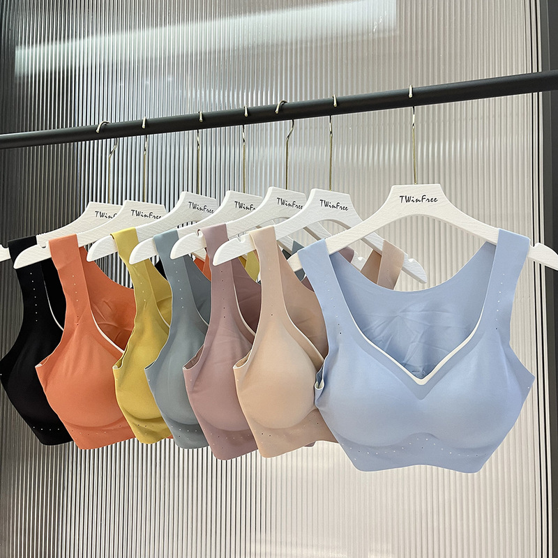 Japanese seamless rimless breathable contrast color sports vest one-piece gathered bra comfortable soft underwear G