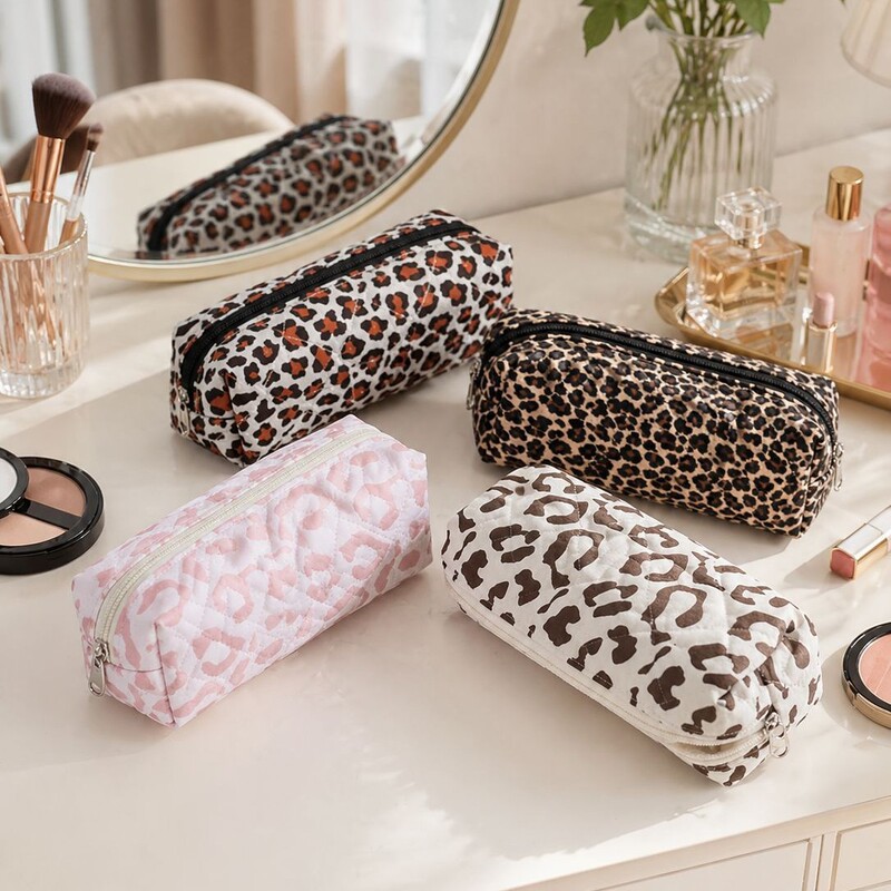 Cross-Border Best-Selling Leopard Print Makeup Bag, Large Capacity Portable Cosmetics Storage Bag, Student Niche Stationery Bag, Pencil Case