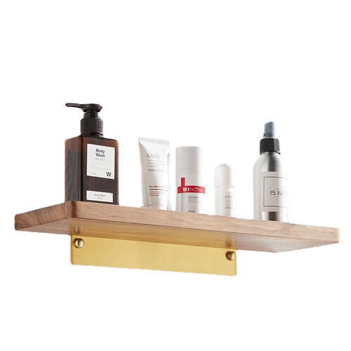 New Walnut Wood Creative Vanity Front Shelf Bathroom Shower Storage Rack Wall Mounted Shelf One-piece Partition