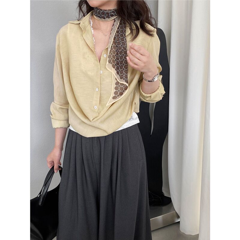 Jiangzuo Casual and Relaxed Buttoned Layered Shirt for Women, New Autumn Solid Color Women's Shirt Top 6508