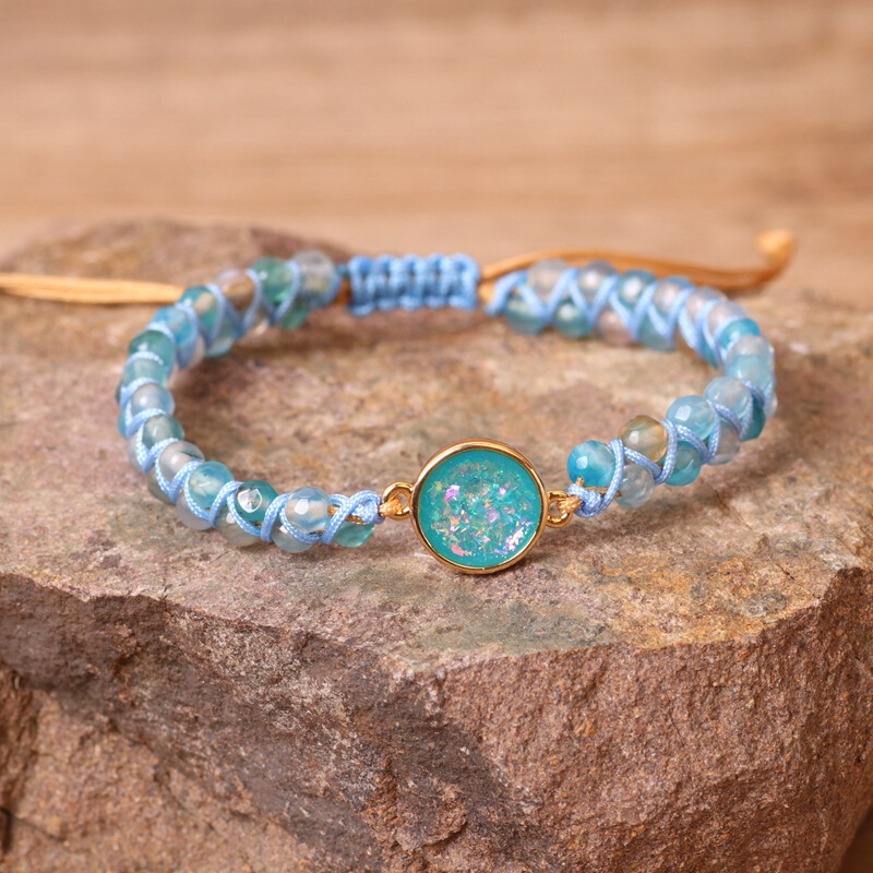 Double woven bracelet blue stone bead bracelet yoga friendship bracelet Double woven bracelet blue stone bead bracelet yoga friendship bracelet